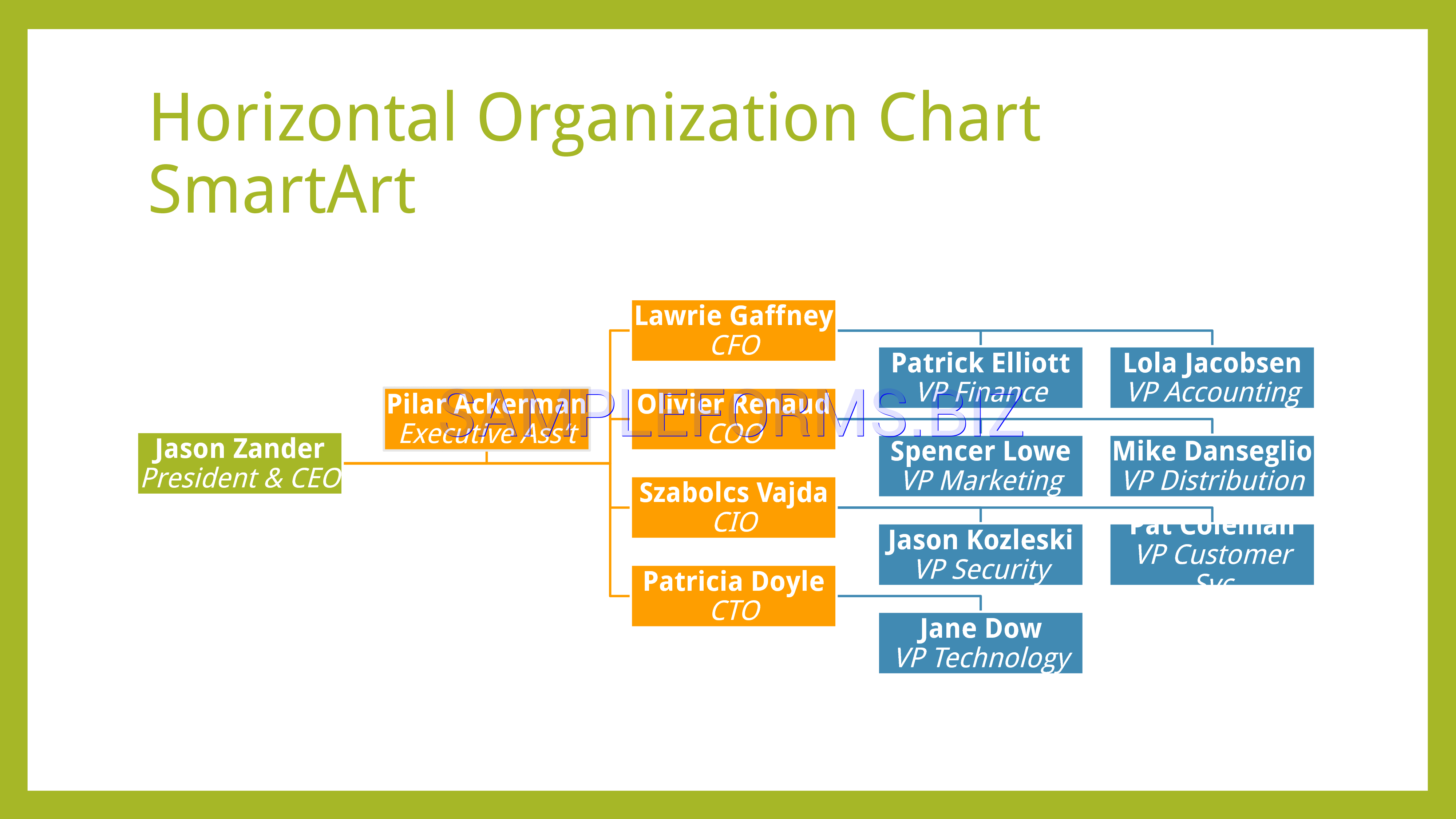 Preview free downloadable Horizontal Organization Chart 2 in PDF (page 1)